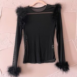 Black feathered sheer top size small
